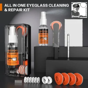 8-in-1 Glasses Cleaning Kit with Anti-Fog Spray, Cloths, and Soft Nose Pads